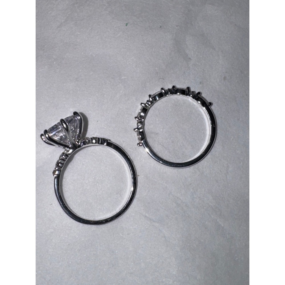 Charter Club Bridal Ring Set Womens Size 7 Silver Plated CZ Engagement Band Glam